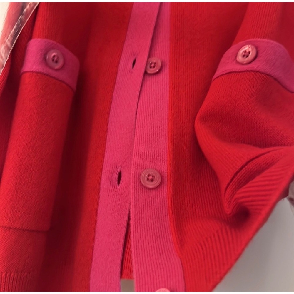 Kate Spade Colorblock Cashmere Gallery Cardigan Red Pink KA429 Medium - Picture 12 of 12